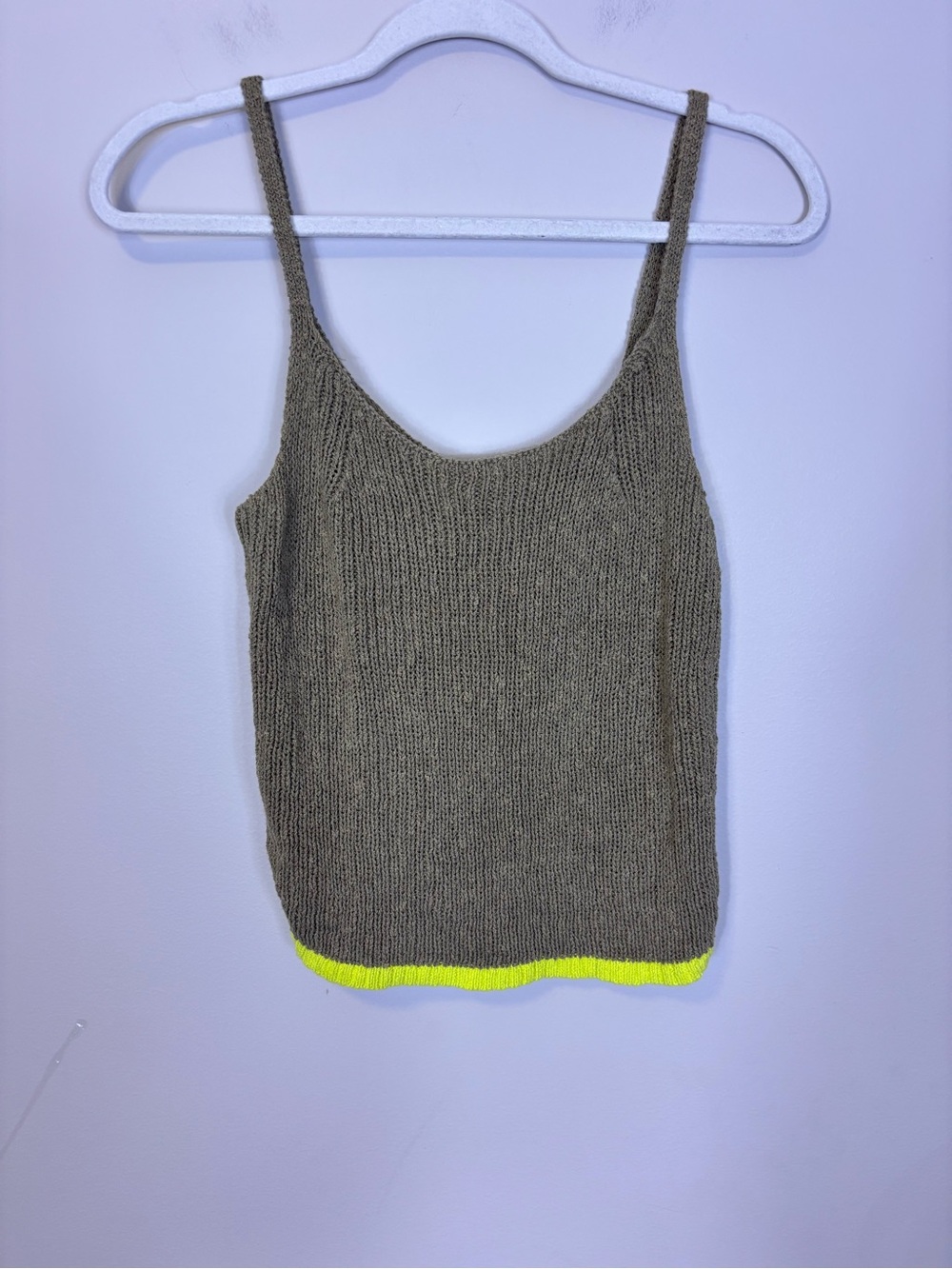 Anthropologie Pilcro Brown Knit Tank with Neon Yellow Trim Small